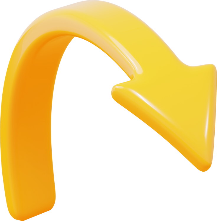 3D yellow arrow in plastic cartoon style