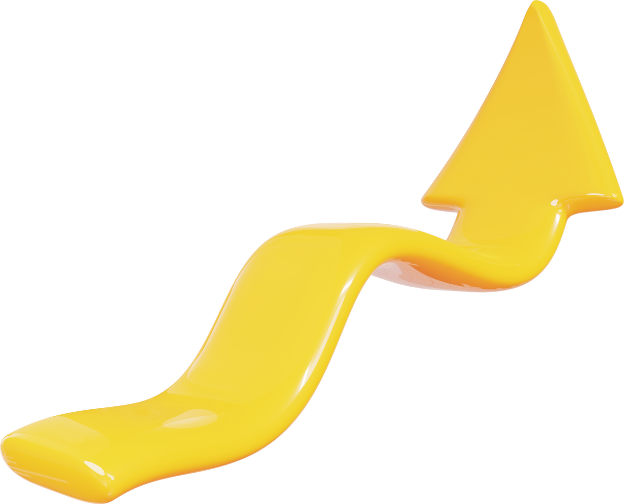 3D yellow arrow up in plastic cartoon style